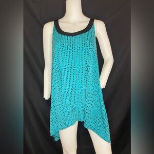 Worthington Sleeveless Blouse Aqua Blue Black Squares Women's Size XL